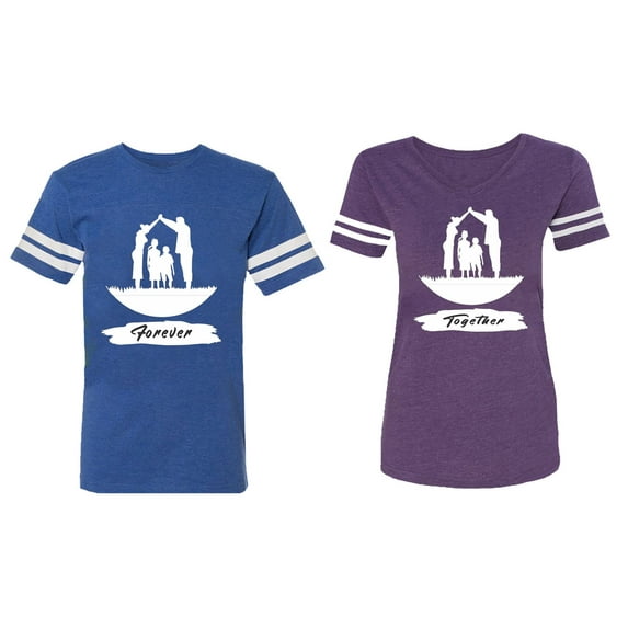 Forever Together Matching Couple Cotton Jerseys (Men Royal / Women Purple) (Men M / Women S)