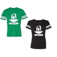 thumbnail image 1 of Forever Together Unisex Couple Matching Cotton Jersey style T-Shirt Contrasting stripes on sleeves (Men Green / Women Black) (Men XXL / Women S), 1 of 3