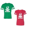 thumbnail image 1 of Forever Together Unisex Couple Matching Cotton Jersey style T-Shirt Contrasting stripes on sleeves (Men Green / Women Red) (Men M / Women XXL), 1 of 3