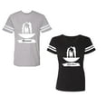 thumbnail image 1 of Forever Together Unisex Couple Matching Cotton Jersey style T-Shirt Contrasting stripes on sleeves (Men Heather / Women Black) (Men S / Women S), 1 of 3
