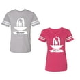 thumbnail image 1 of Forever Together Unisex Couple Matching Cotton Jersey style T-Shirt Contrasting stripes on sleeves (Men Heather / Women Pink) (Men M / Women M), 1 of 3
