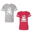 thumbnail image 1 of Forever Together Unisex Couple Matching Cotton Jersey style T-Shirt Contrasting stripes on sleeves (Men Heather / Women Red) (Men XXL / Women XL), 1 of 3