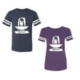 thumbnail image 1 of Forever Together Unisex Couple Matching Cotton Jersey style T-Shirt Contrasting stripes on sleeves (Men Navy / Women Purple) (Men XXXL / Women XXL), 1 of 3