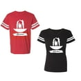 thumbnail image 1 of Forever Together Unisex Couple Matching Cotton Jersey style T-Shirt Contrasting stripes on sleeves (Men Red / Women Black) (Men XXL / Women S), 1 of 3