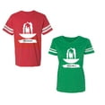 thumbnail image 1 of Forever Together Unisex Couple Matching Cotton Jersey style T-Shirt Contrasting stripes on sleeves (Men Red / Women Green) (Men M / Women S), 1 of 3