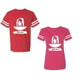 thumbnail image 1 of Forever Together Unisex Couple Matching Cotton Jersey style T-Shirt Contrasting stripes on sleeves (Men Red / Women Pink) (Men S / Women M), 1 of 3