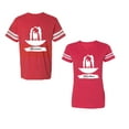 thumbnail image 1 of Forever Together Unisex Couple Matching Cotton Jersey style T-Shirt Contrasting stripes on sleeves (Men Red / Women Red) (Men L / Women L), 1 of 3