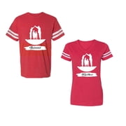 Forever Together Unisex Couple Matching Cotton Jersey style T-Shirt Contrasting stripes on sleeves Men Red / Women Red Men XL / Women XL