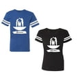 thumbnail image 1 of Forever Together Unisex Couple Matching Cotton Jersey style T-Shirt Contrasting stripes on sleeves (Men Royal / Women Black) (Men M / Women L), 1 of 3