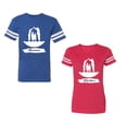 thumbnail image 1 of Forever Together Unisex Couple Matching Cotton Jersey style T-Shirt Contrasting stripes on sleeves (Men Royal / Women Red) (Men S / Women L), 1 of 3