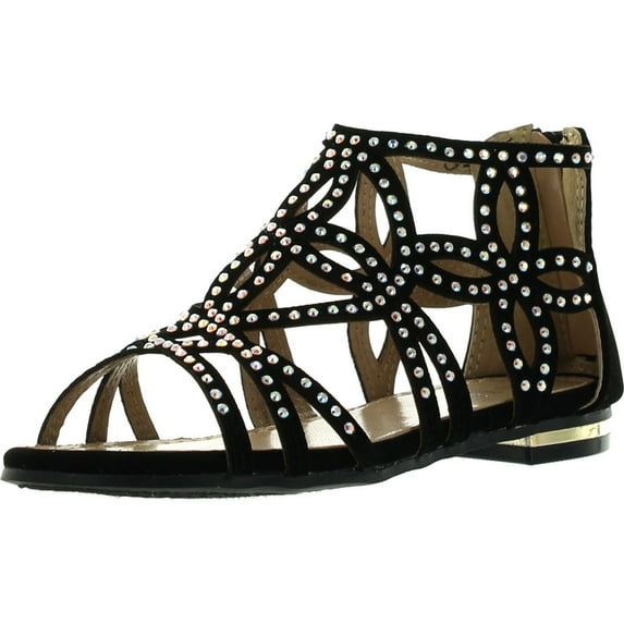 Forever Tory-63K Girls Four-leaf Rhinestone Glittering Clover Cut Out Strap Gladiator Flat Dress Sandal