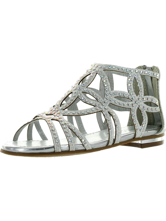 Forever Tory-63K Girls Four-leaf Rhinestone Glittering Clover Cut Out Strap Gladiator Flat Dress Sandal