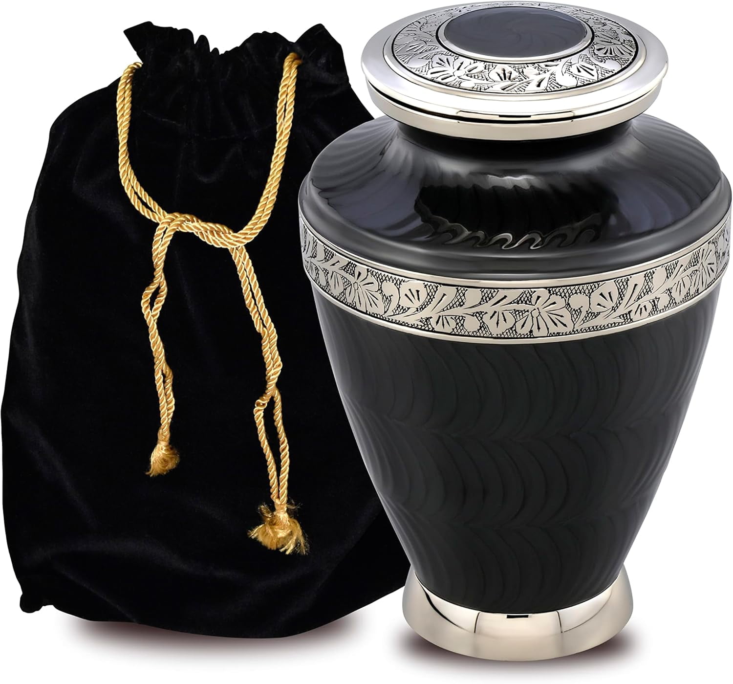 Forever URNS Crematie-urn voor volwassenen met bedrukt leeuwengezichtsthema voor menselijke as van vrouw en man | 200 cu in | groot | zwart | volledig handgemaakt met fluwelen beschermingstas