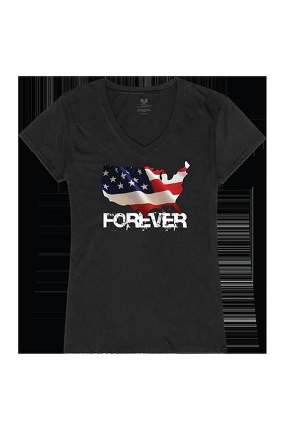 Forever USA Map Graphic V-Neck T-Shirts, Black - Small