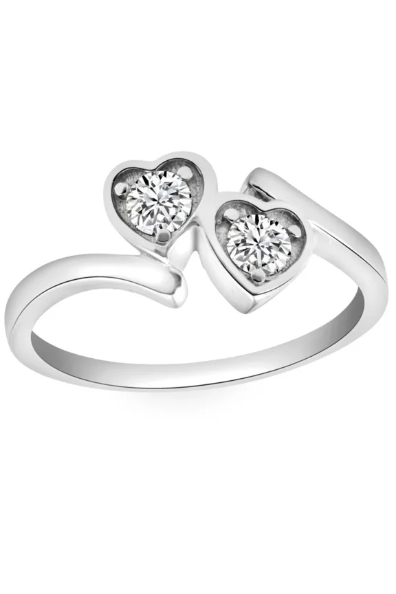 Forever Us Heart Wedding Ring, Two Stone Engagement Ring, 1.2 Ct Round Brilliant Cut Simulated Diamond, Bypass Ring, 14K White Gold Plated, Birthday Gifts, Anniversary Gift For Her