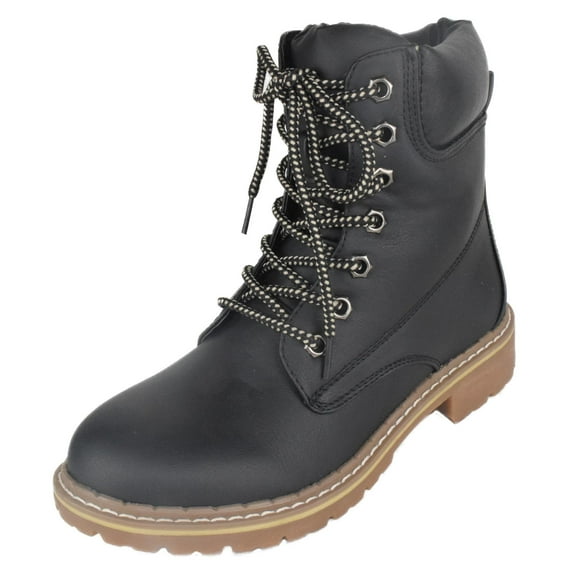 Forever Women Ankle Army Combat Boots Lace Up Work Style Booties BROADWAY-3 Black 8