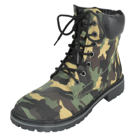 Forever Women Ankle Army Combat Boots Lace Up Work Style Booties BROADWAY-3 Green Camouflage 6.5