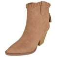 thumbnail image 1 of Forever Women Ankle Western Boots Stacked Block Heels Cowboy Booties Pointed Toe Side Zipper Tassel Accent RIVER-23 Light Brown Tan 10, 1 of 3