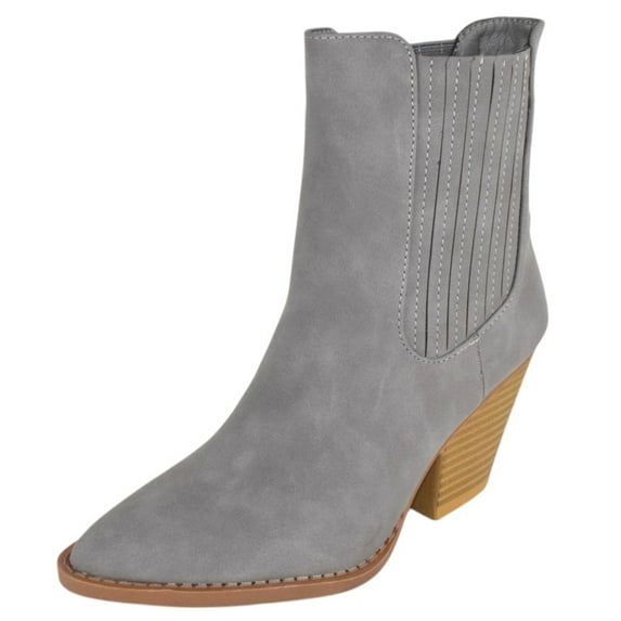 Forever Women Ankle Western Boots Stacked Block Heels elastic Opening Cowboy Booties Pointed Toe RIVER-24 Gray 7