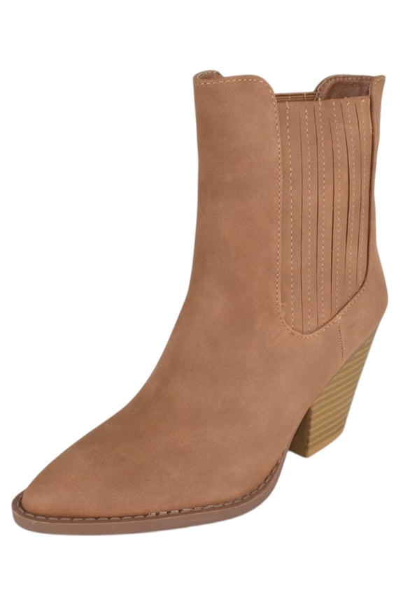 Women Ankle Western Boots Stacked Block Heels elastic Opening Cowboy Booties Pointed Toe RIVER-24 Light Brown Tan 8.5