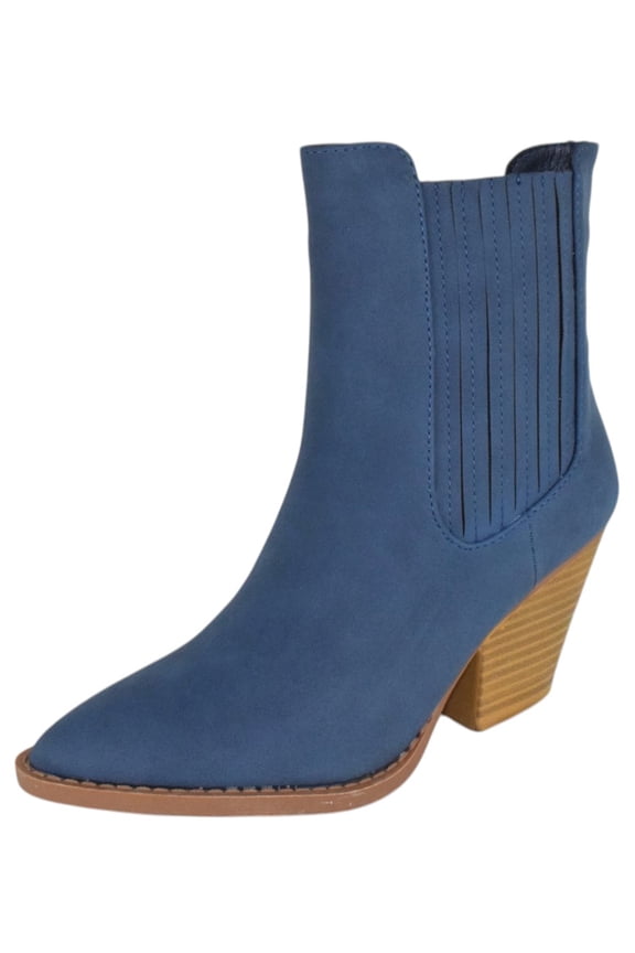 Women Ankle Western Boots Stacked Block Heels elastic Opening Cowboy Booties Pointed Toe RIVER-24 Navy Blue 7