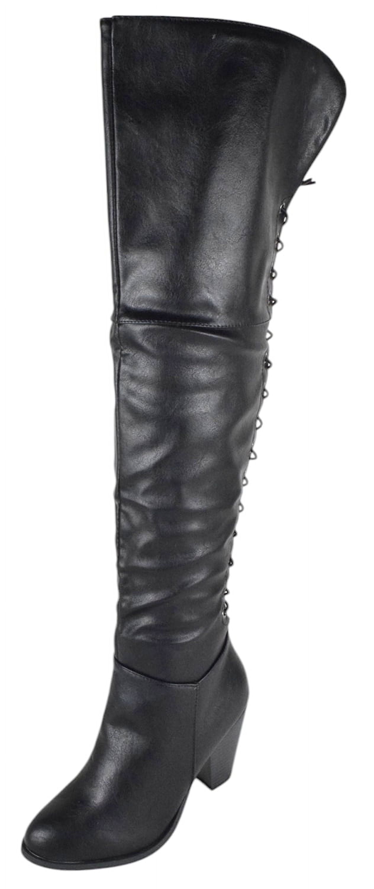 Forever Women Block Stacked High Heel Over the knee Thigh High Boots ...