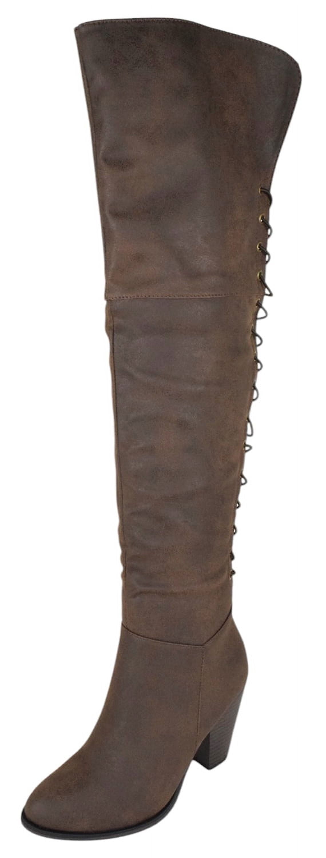 Forever Women Block Stacked High Heel Over the knee Thigh High Boots ...