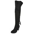 thumbnail image 1 of Forever Women Block Stacked High Heel Over the knee Thigh High Boots Side Zipper Back Lace Tassel Accent CAMILA-57 Black Suede 5.5, 1 of 4