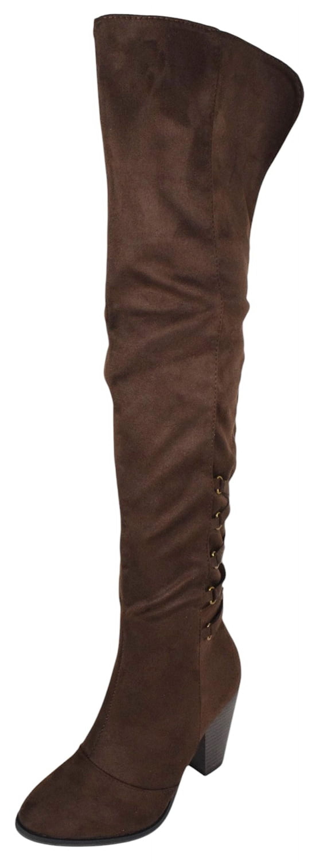 Forever Women Block Stacked High Heel Over the knee Thigh High Boots ...