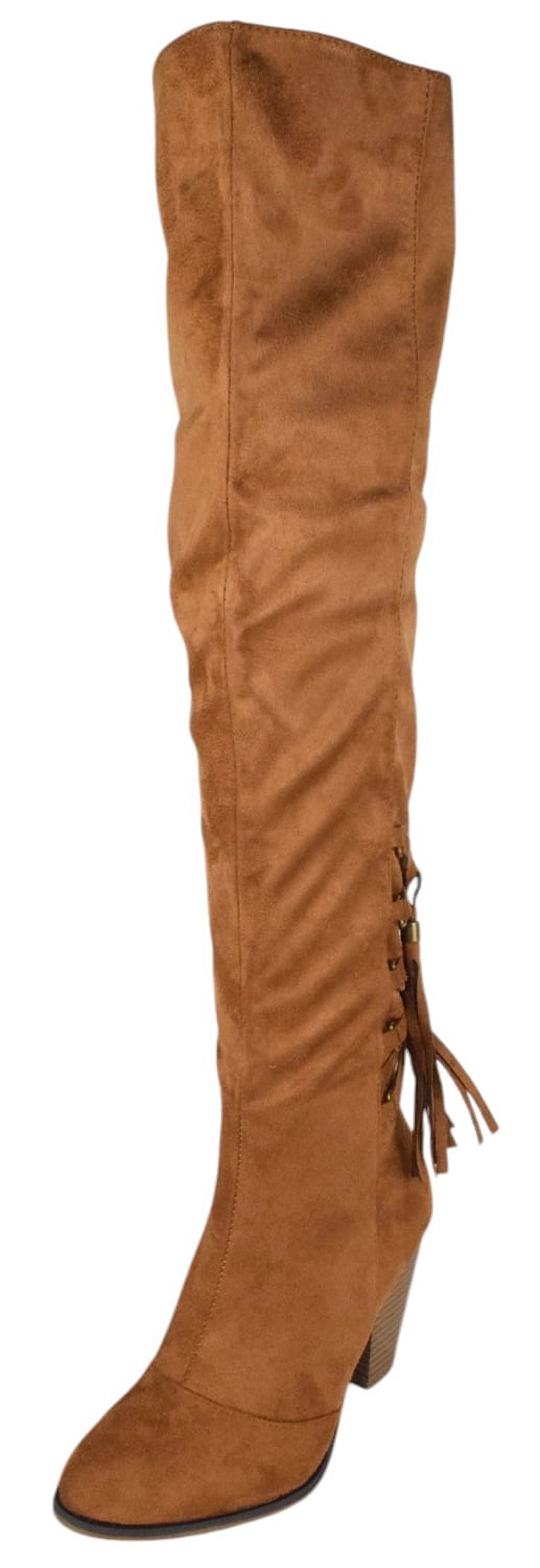 Forever Women Block Stacked High Heel Over the knee Thigh High Boots ...