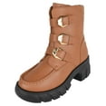 thumbnail image 1 of Forever Women Buckled Motorcycle Riding Style Boots Side Zipper Lug Sole Booties Light Brown Tan 6, 1 of 4