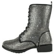 thumbnail image 1 of Forever Women Combat Army Style Boots Lace Up Side Zipper Rhinestone Bling Booties Black Pewter 6, 1 of 5