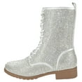 thumbnail image 1 of Forever Women Combat Army Style Boots Lace Up Side Zipper Rhinestone Bling Booties Silver 9, 1 of 5