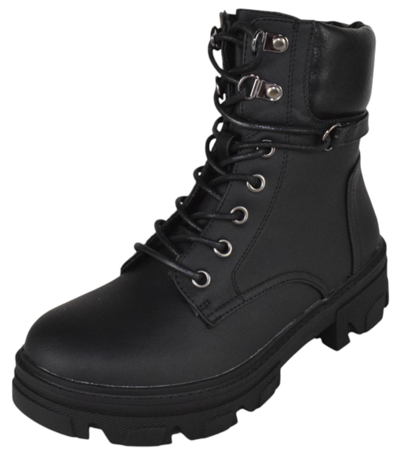 Forever Women Combat Army Style Boots Side Zipper Lace Up Lug Sole
