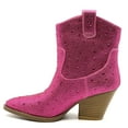 thumbnail image 1 of Forever Women Cowgirl Cowboy Western Ankle Boots Pointy Toe Rhinestone Bling Short Booties RIVER-01 Hot Pink Fuchsia 8.5, 1 of 3