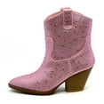 thumbnail image 1 of Forever Women Cowgirl Cowboy Western Ankle Boots Pointy Toe Rhinestone Bling Short Booties RIVER-01 Pink 10, 1 of 4