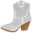 thumbnail image 1 of Forever Women Cowgirl Cowboy Western Ankle Boots Pointy Toe Rhinestone Bling Short Booties RIVER-01 White 7.5, 1 of 3