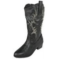 thumbnail image 1 of Forever Women Cowgirl Cowboy Western Stitched Mid Calf Boots Pointy Toe Side Zipper Bling Rhinestone Glitter Western-19 Black 6, 1 of 3