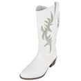 thumbnail image 1 of Forever Women Cowgirl Cowboy Western Stitched Mid Calf Boots Pointy Toe Side Zipper Bling Rhinestone Glitter Western-19 White 8.5, 1 of 3