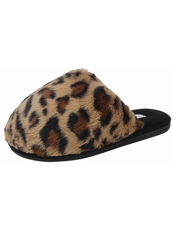 Women Faux Fur Slip-On Cozy Slippers Extra Fluffy Soft Plush Furry Mules Warm Comfy Winter Home Slippers RECAP-36 Leopard Cheetah Print 8