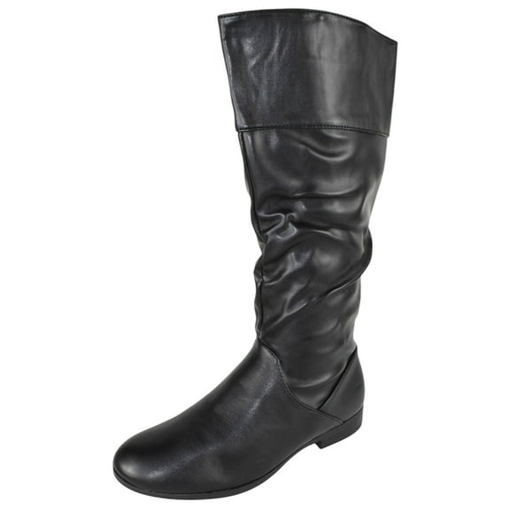 Forever Women Flat Heel Slouchy Mid-Calf Basic Light Weight Boots Side Zipper Hidden Elastic Opening GENTLE-61 Black PU 8.5