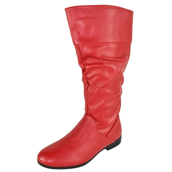 Forever Women Flat Heel Slouchy Mid-Calf Basic Light Weight Boots Side Zipper Hidden Elastic Opening GENTLE-61 Hot Red PU 5