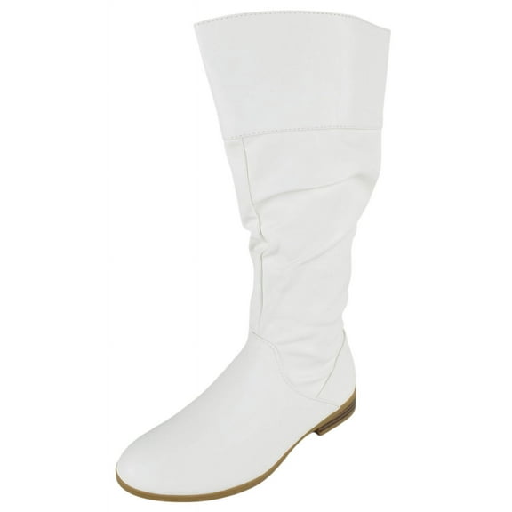 Forever Women Flat Heel Slouchy Mid-Calf Basic Light Weight Boots Side Zipper Hidden Elastic Opening GENTLE-61 White PU 8
