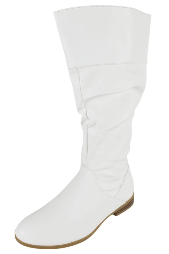 Women Flat Heel Slouchy Mid-Calf Basic Light Weight Boots Side Zipper Hidden Elastic Opening GENTLE-61 White PU 8