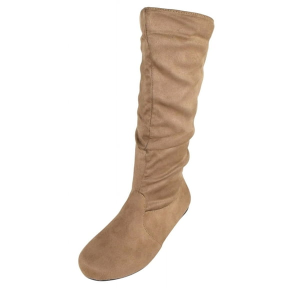 Forever Women Flat Heel Slouchy Mid-Calf Basic Light Weight Boots Side Zipper SELENA-23 Beige Taupe Suede 7.5
