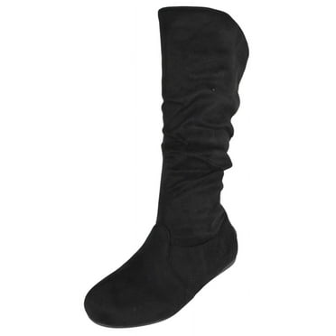 Forever Women Flat Heel Slouchy Mid-Calf Basic Light Weight Boots Side Zipper SELENA-23 Black Suede 6.5