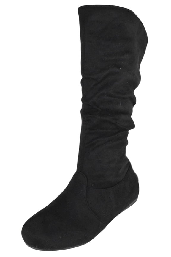 Women Flat Heel Slouchy Mid-Calf Basic Light Weight Boots Side Zipper SELENA-23 Black Suede 6.5