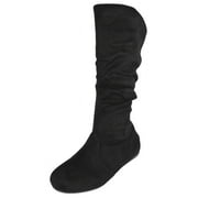 Forever Women Flat Heel Slouchy Mid-Calf Basic Light Weight Boots Side Zipper SELENA-23 Black Suede 7.5
