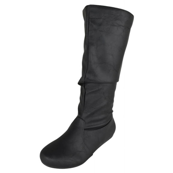 Forever Women Flat Heel Slouchy Mid-Calf Basic Light Weight Boots Side Zipper SELENA-24 Black PU 6.5