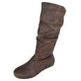 thumbnail image 1 of Forever Women Flat Heel Slouchy Mid-Calf Basic Light Weight Boots Side Zipper SELENA-24 Dark Brown PU 8, 1 of 4